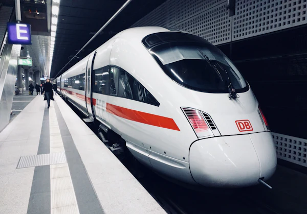 A high-speed train at a European station platform, the fastest way to hop between regions