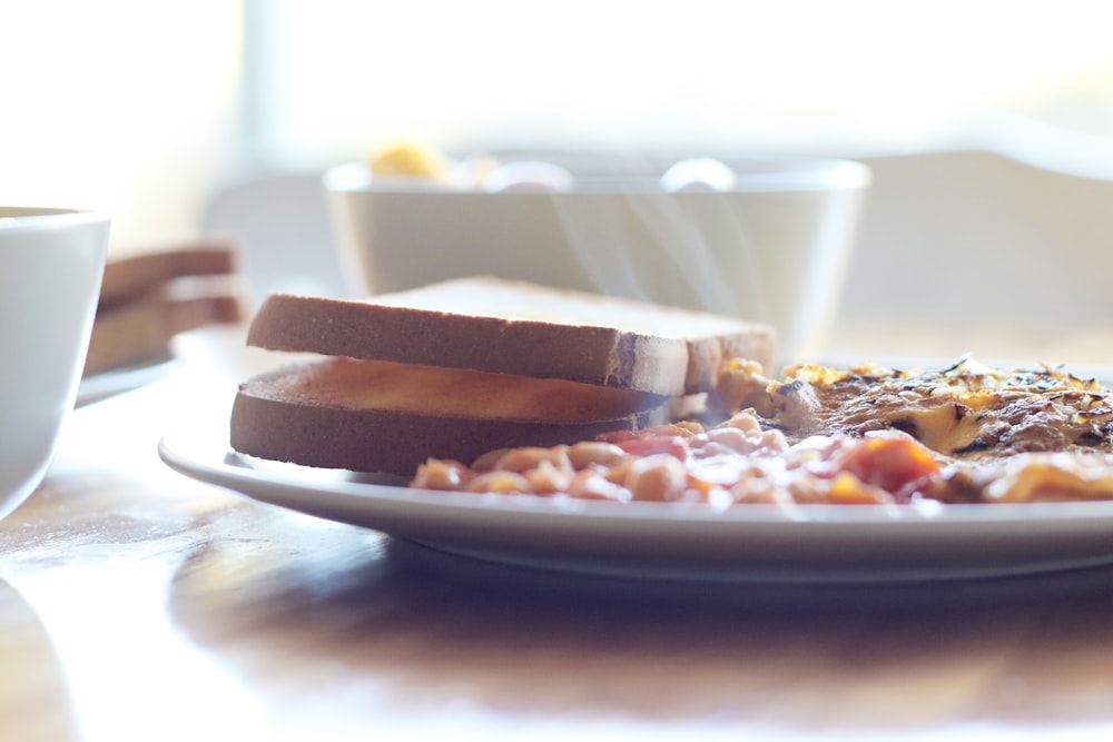 close-up photography of two toasted breads