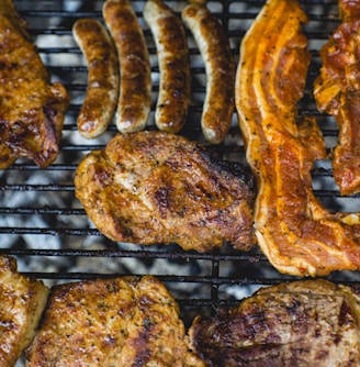 top view photo of grilling chicken and bacon