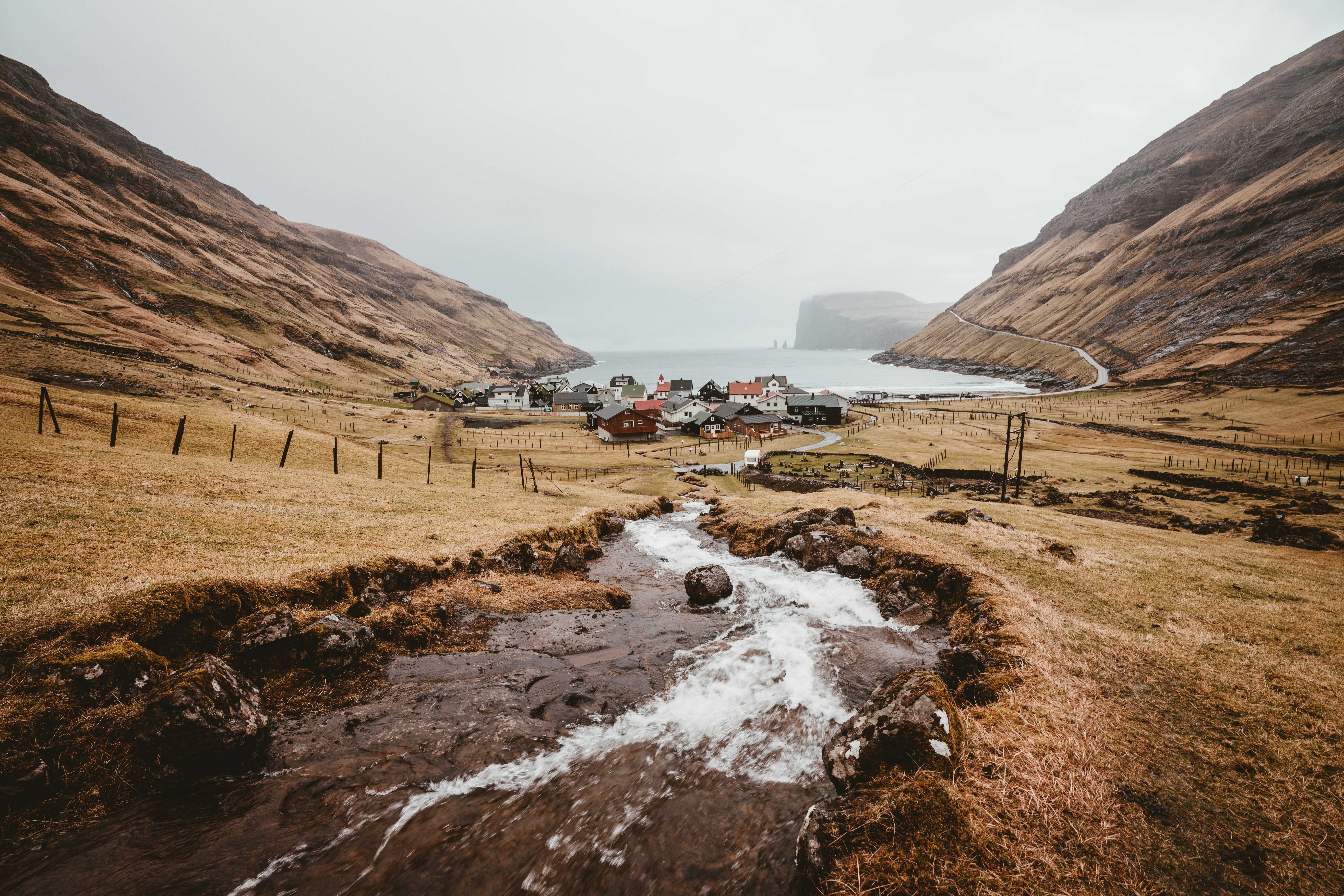 landscape photography of mountain, Looking down on Tjornuvik, Streymoy, Faore Islands