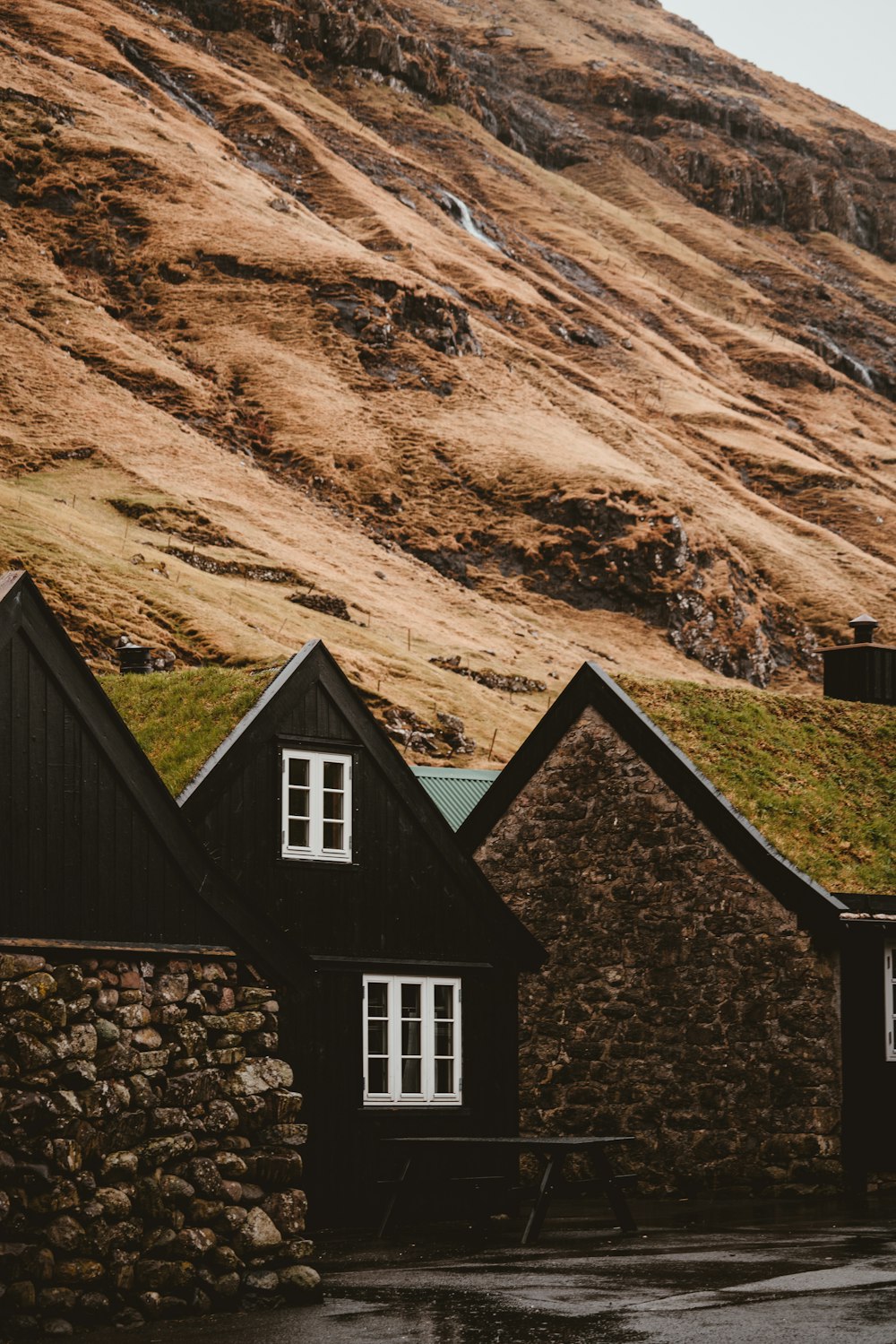 Casas cerca de la montaña