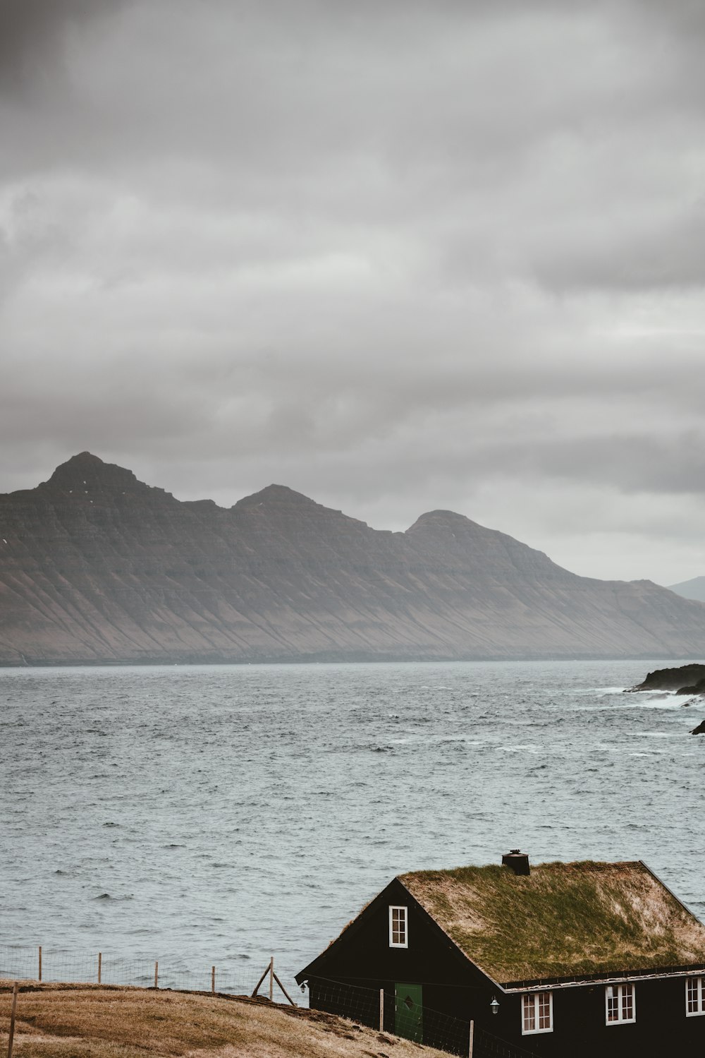 house near calm body of water