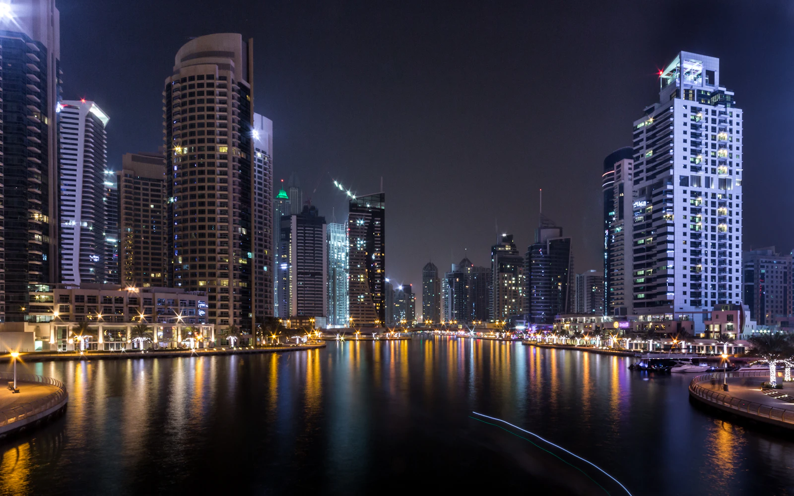 Lights of Dubai Marina reflected in the water