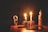 A serene setting with ambient lighting and sound equipment.