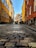 low angle view photography of street and parked bikes