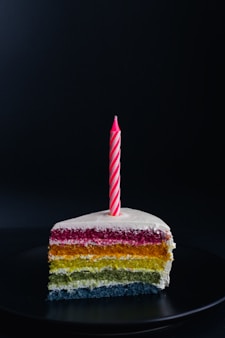slice of cake with candle on top