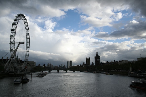 A panoramic view of central London skyline highlighting iconic buildings and bustling streets.
