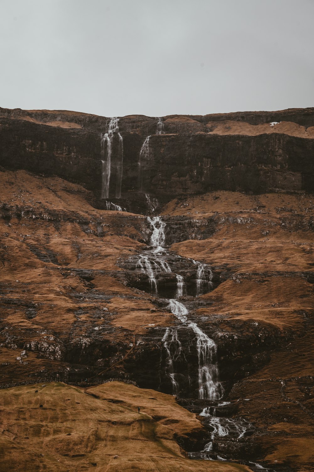 landscape photography of waterfalls in rocky mountains