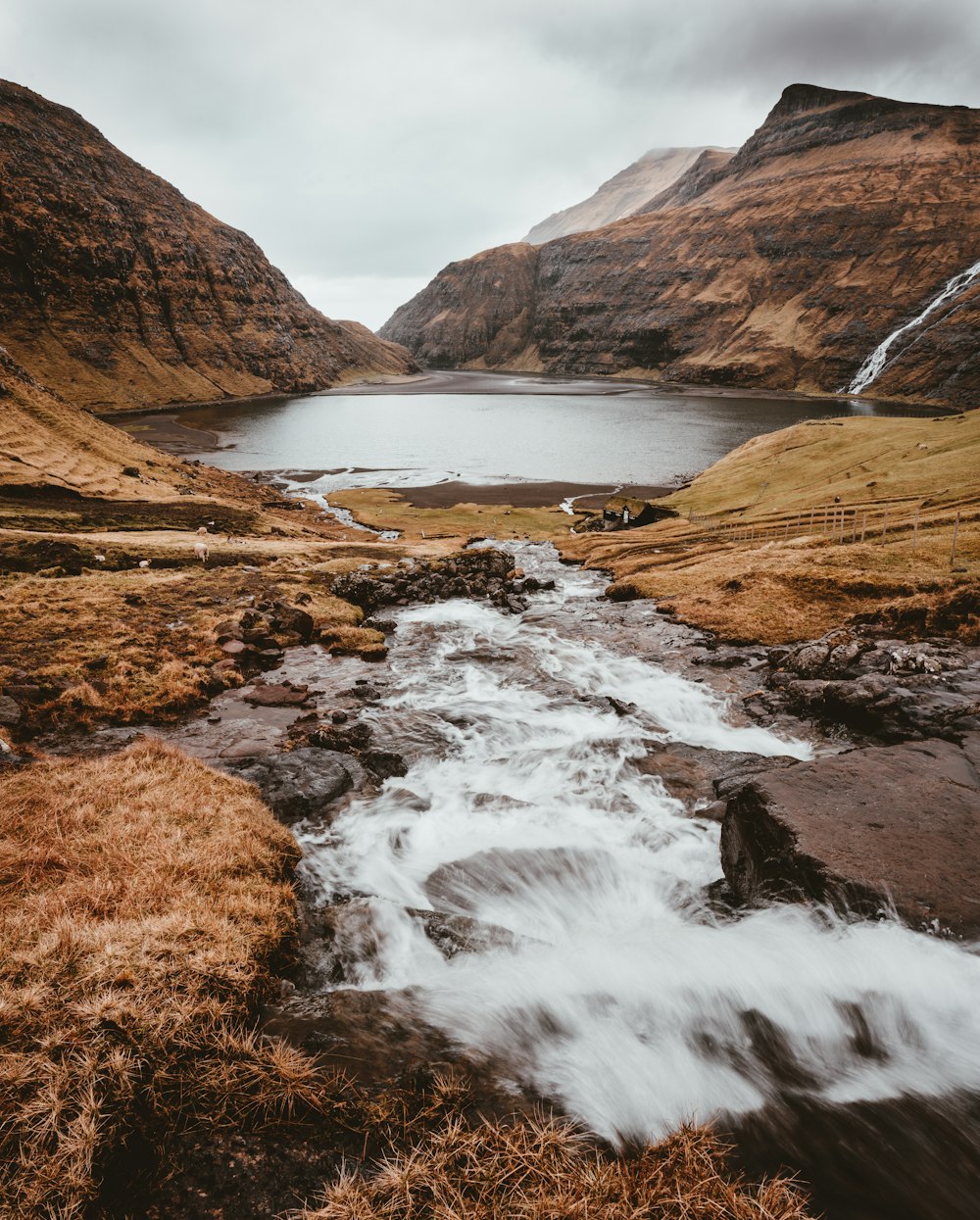 landscape photo of body of water surrounded by mountains