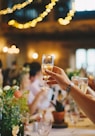 people raising wine glass in selective focus photography