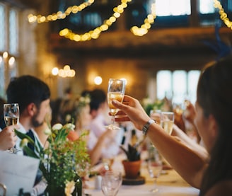 people raising wine glass in selective focus photography