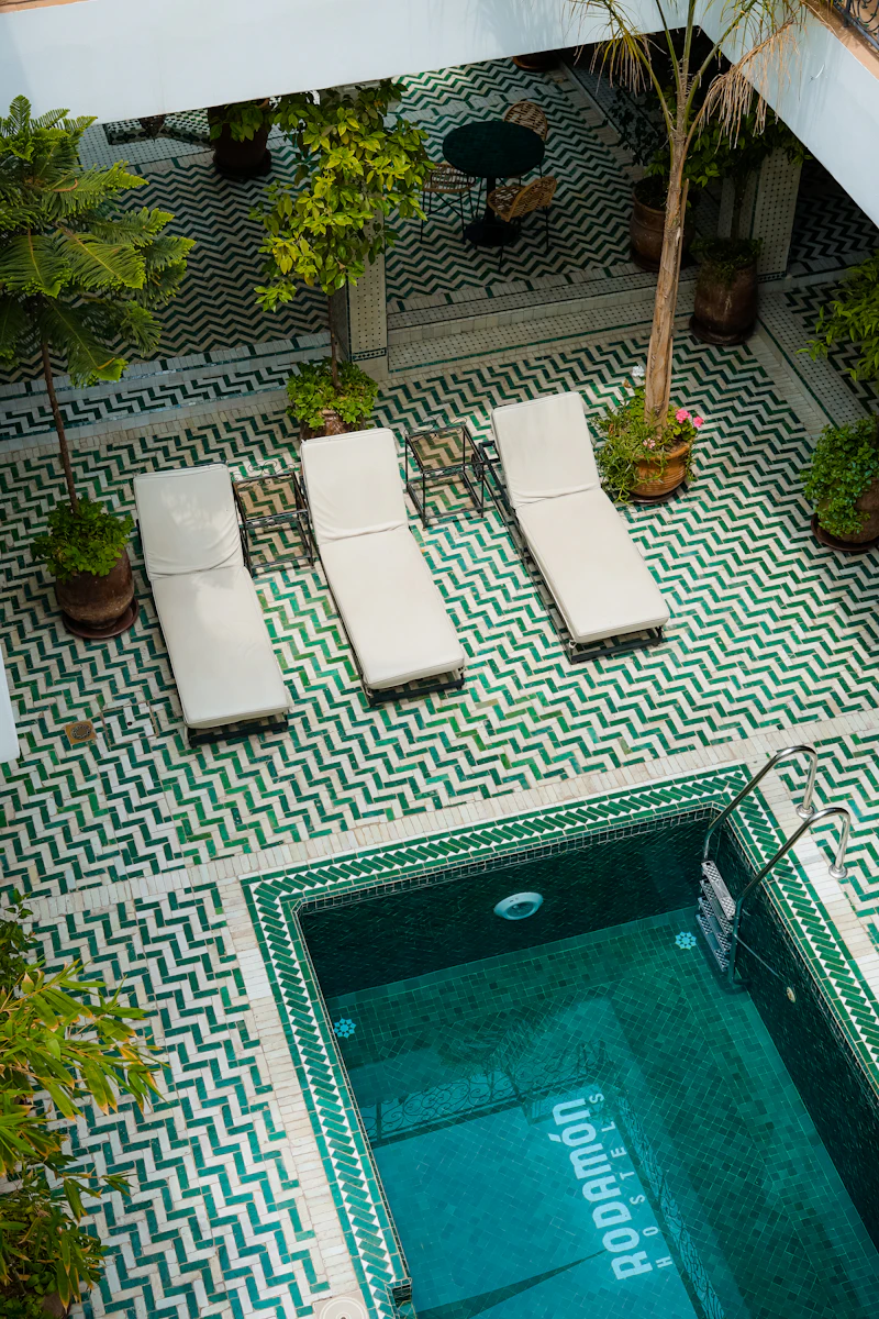 Sunlight rippling across the pool water