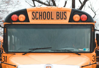 macro photography of school bus
