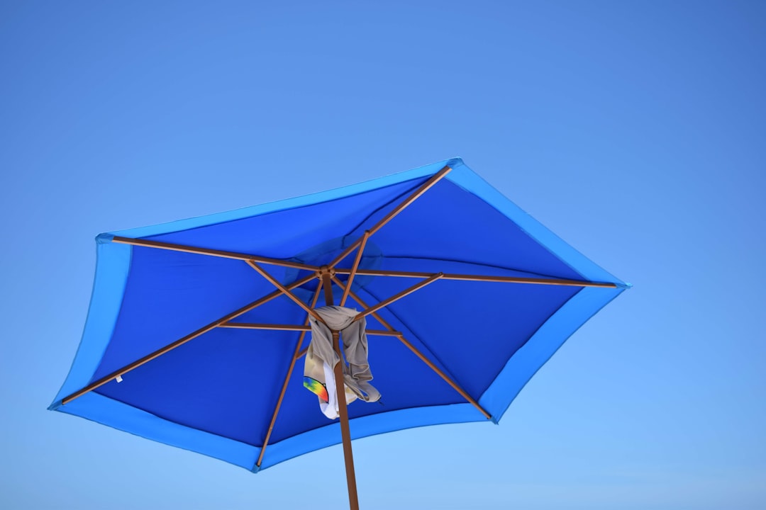 blue and brown patio umbrella during daytime