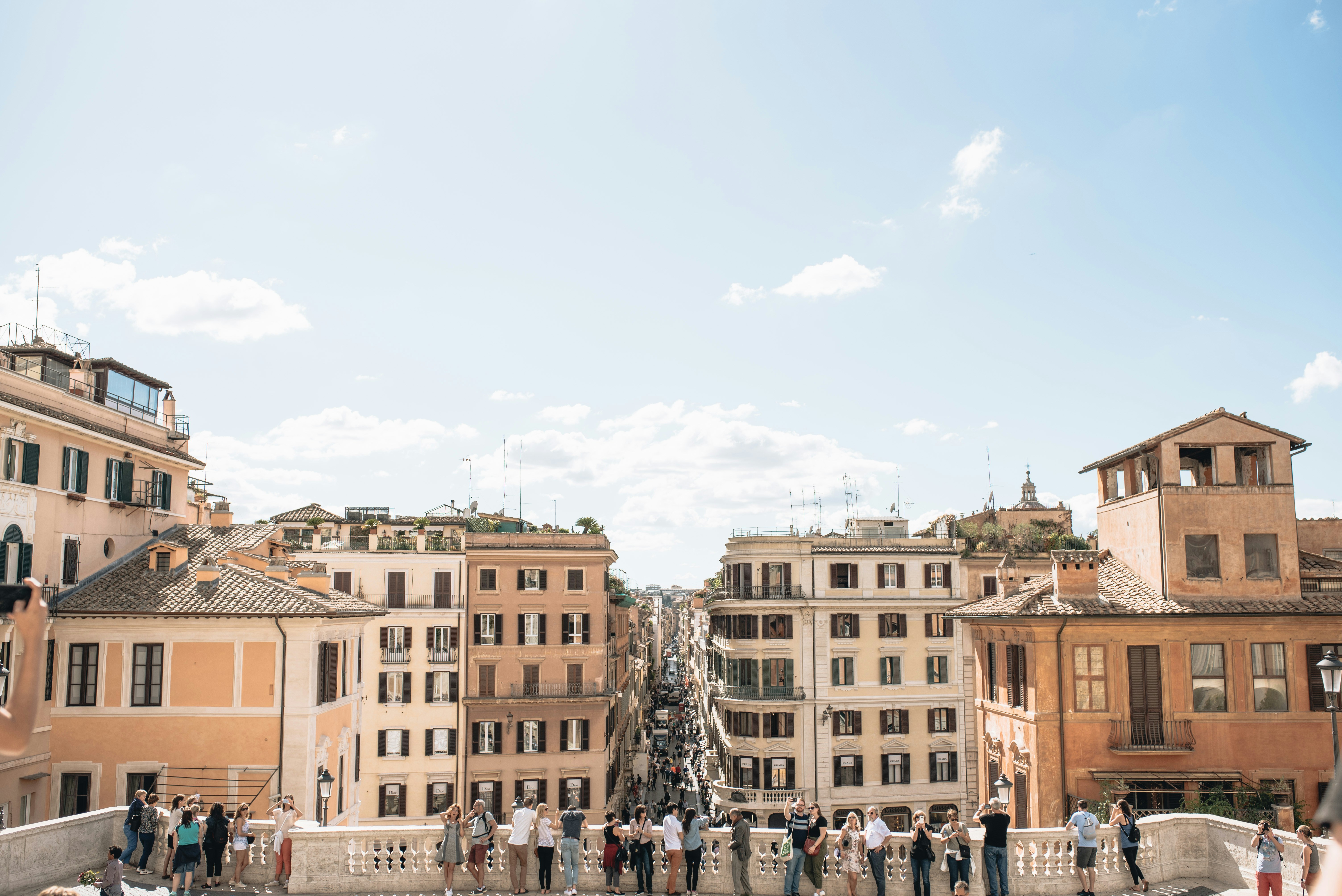 high-angle photography of people in balcony