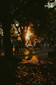 Children playing in a newly renovated city park at sunset