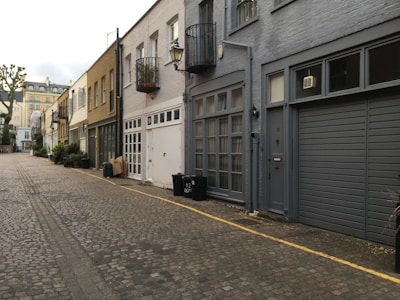 View of a quiet street with townhouses.