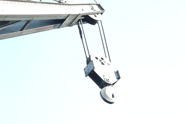 A close-up of a tow truck hook ready for action.