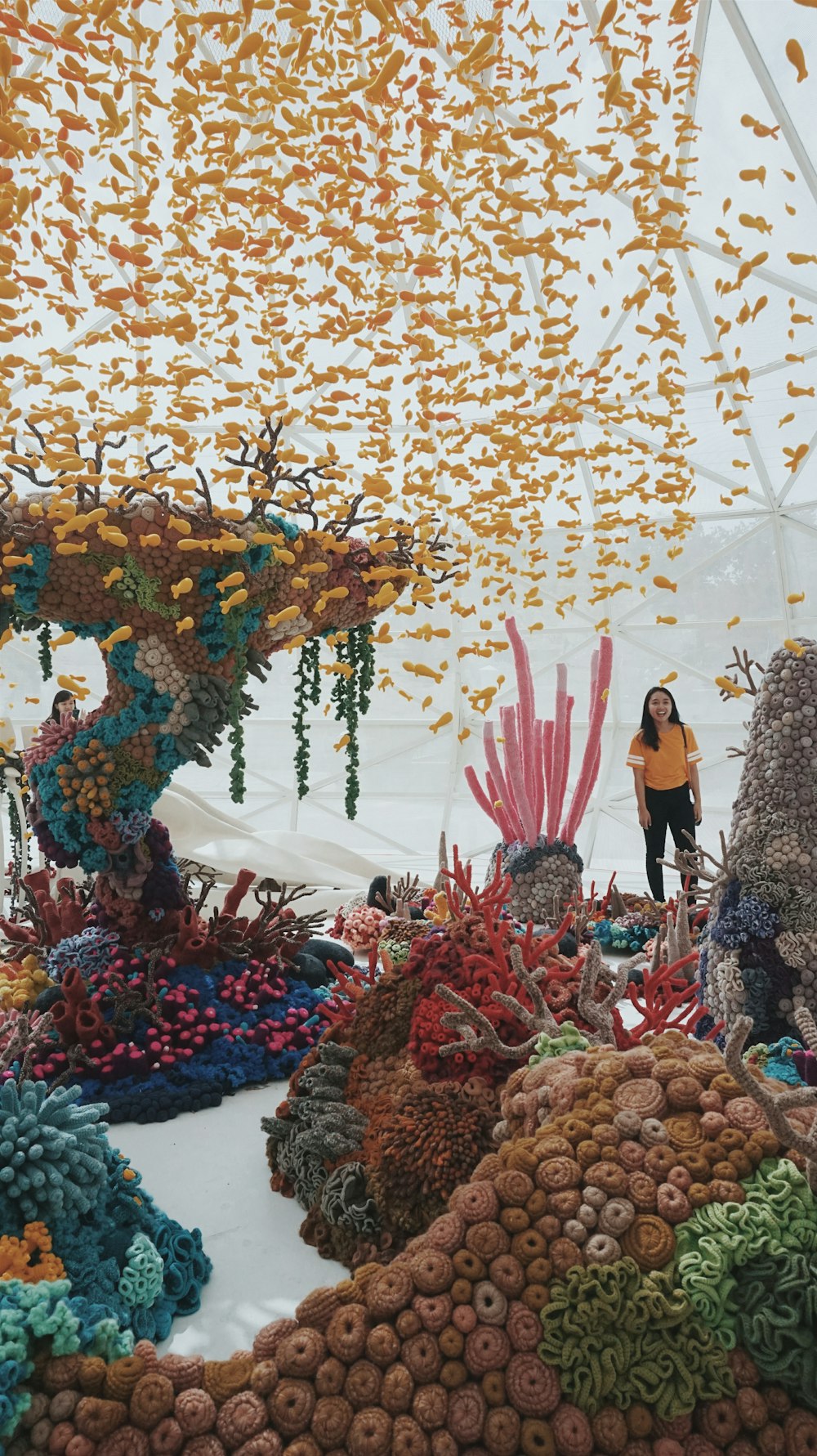 person standing on coral design