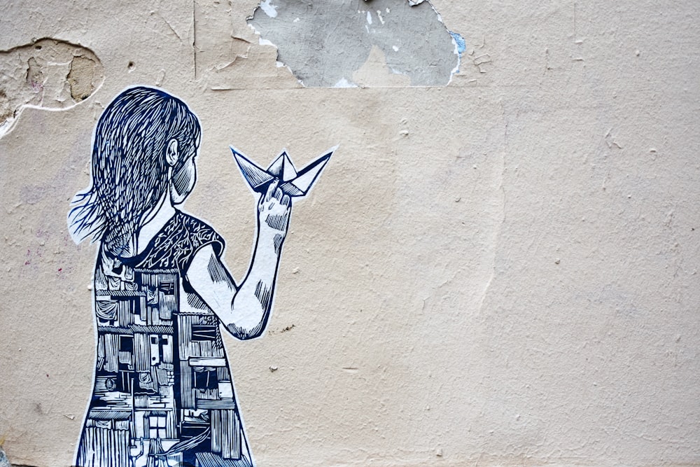 girl holding paper boat illustration art