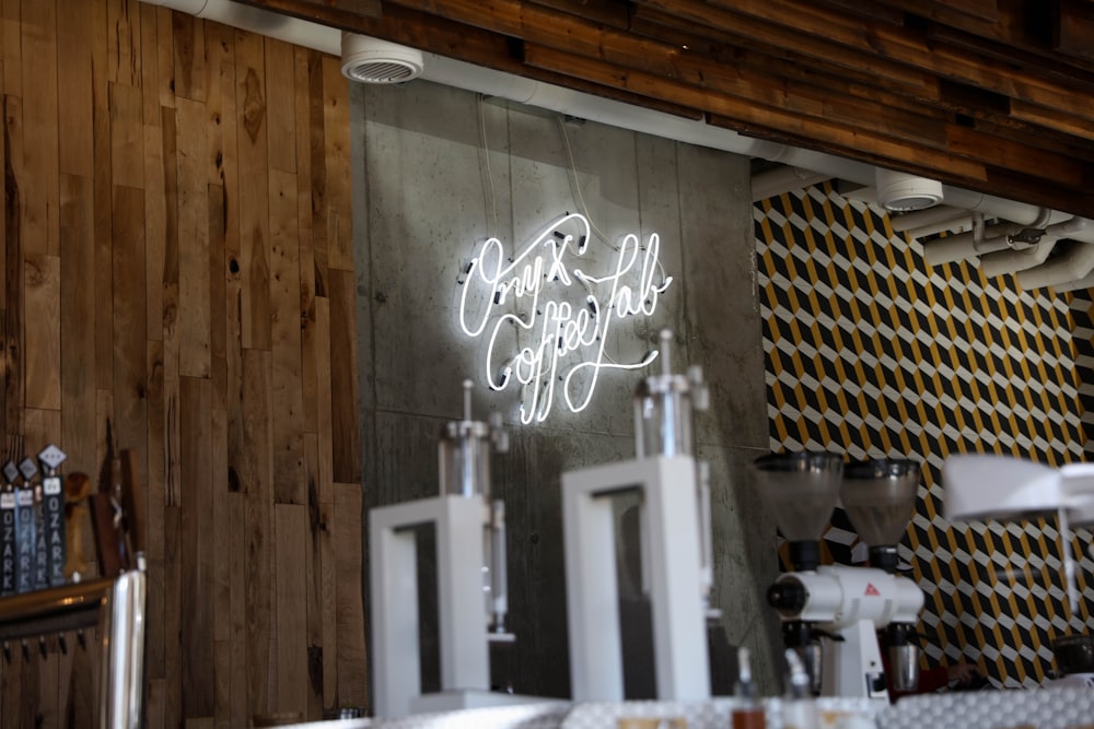 turned-on caffee lab LED signage