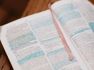 Bible scripture with book mark