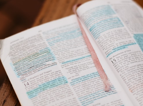 Bible scripture with book mark