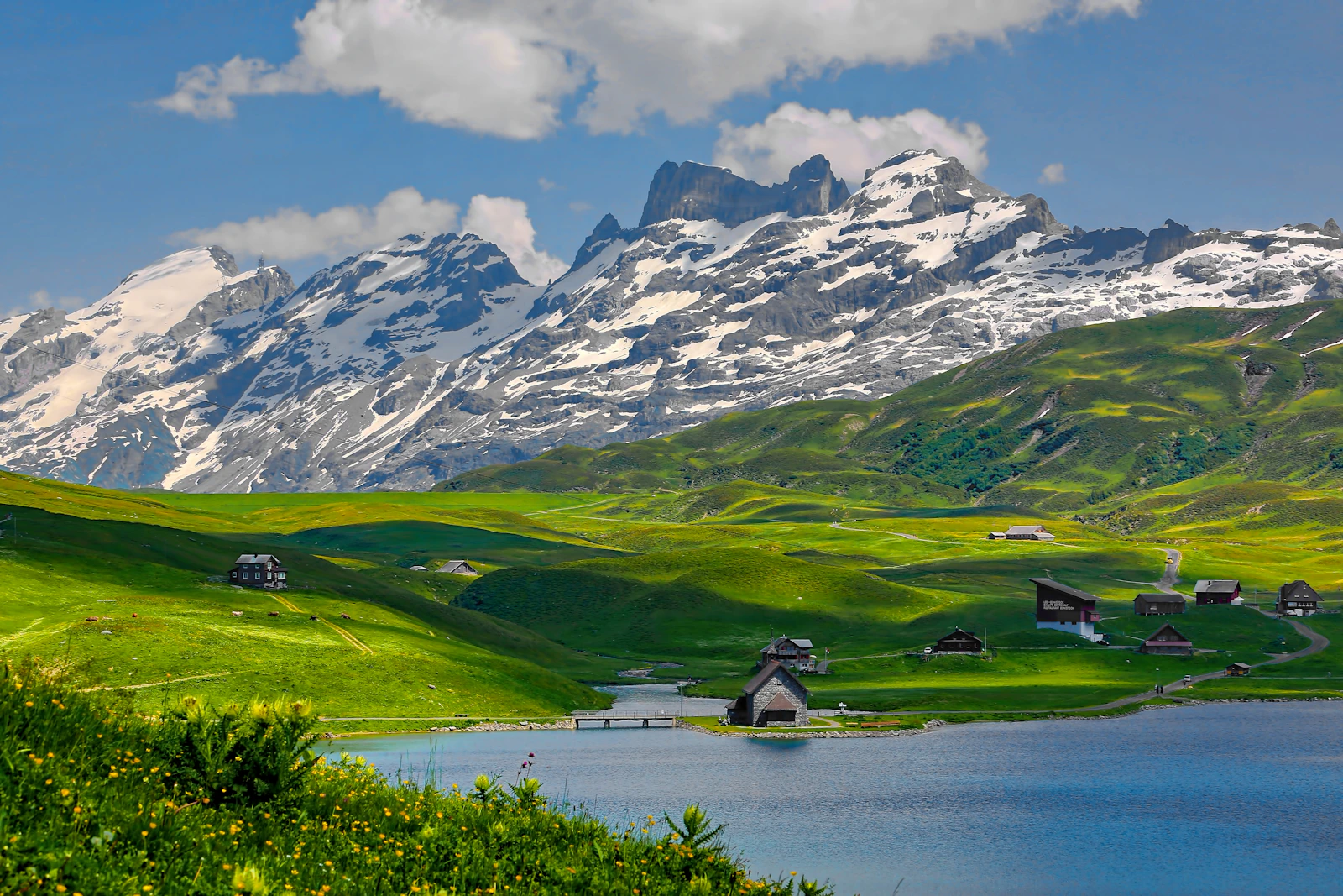 Swiss alpine lake and mountains