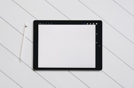 Minimalist digital marketplace interface on a tablet showing AI service options.