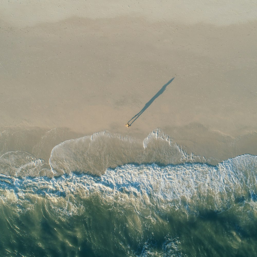 aerial photo of person standing on shoreline