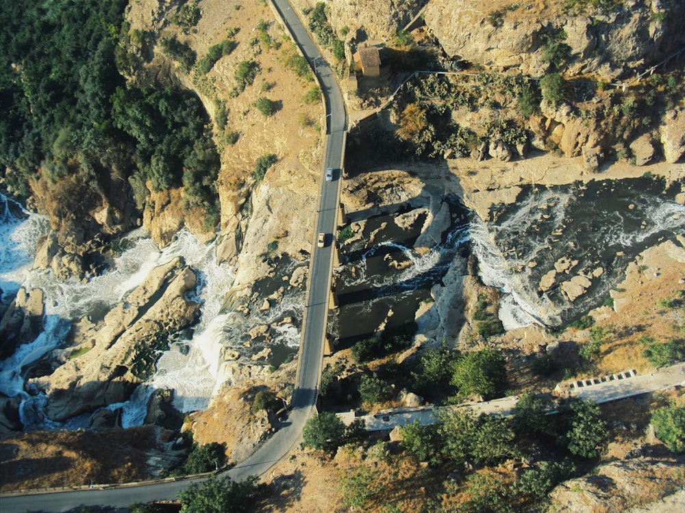 aerial view of concrete road