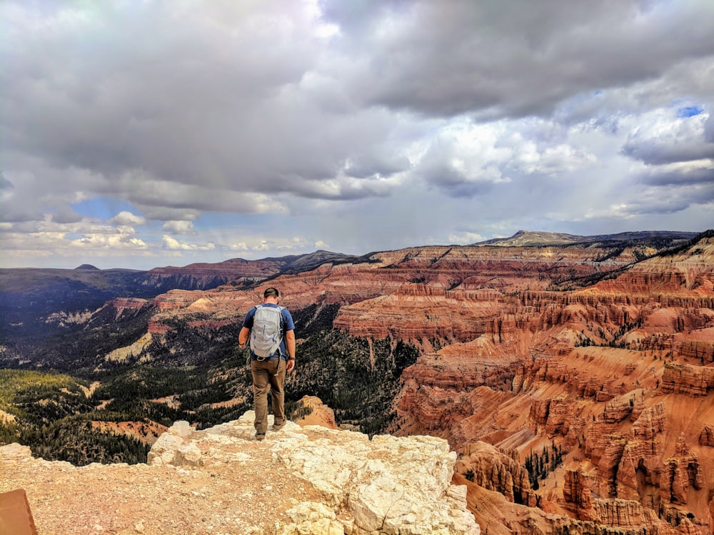 man standing at edge of a rock cliff