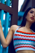 woman posing for photo while looking up