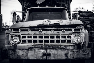 A vintage truck model with weathered look and intricate detailing