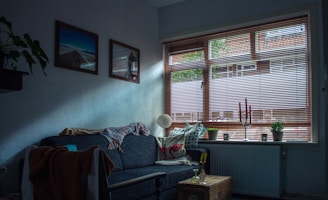 gray fabric sofa inside room