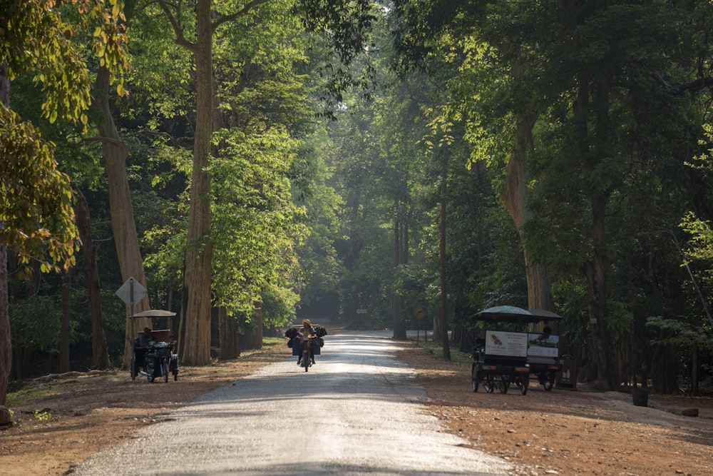 person riding bicycle on the middle of the road