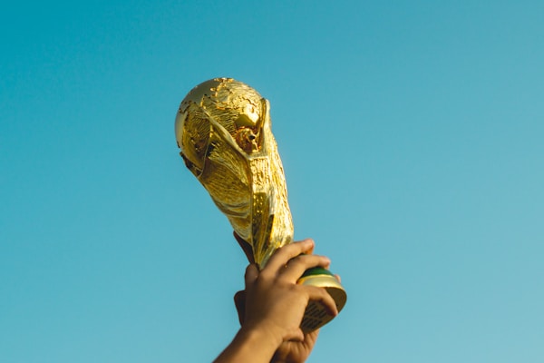 person holding gold trophy