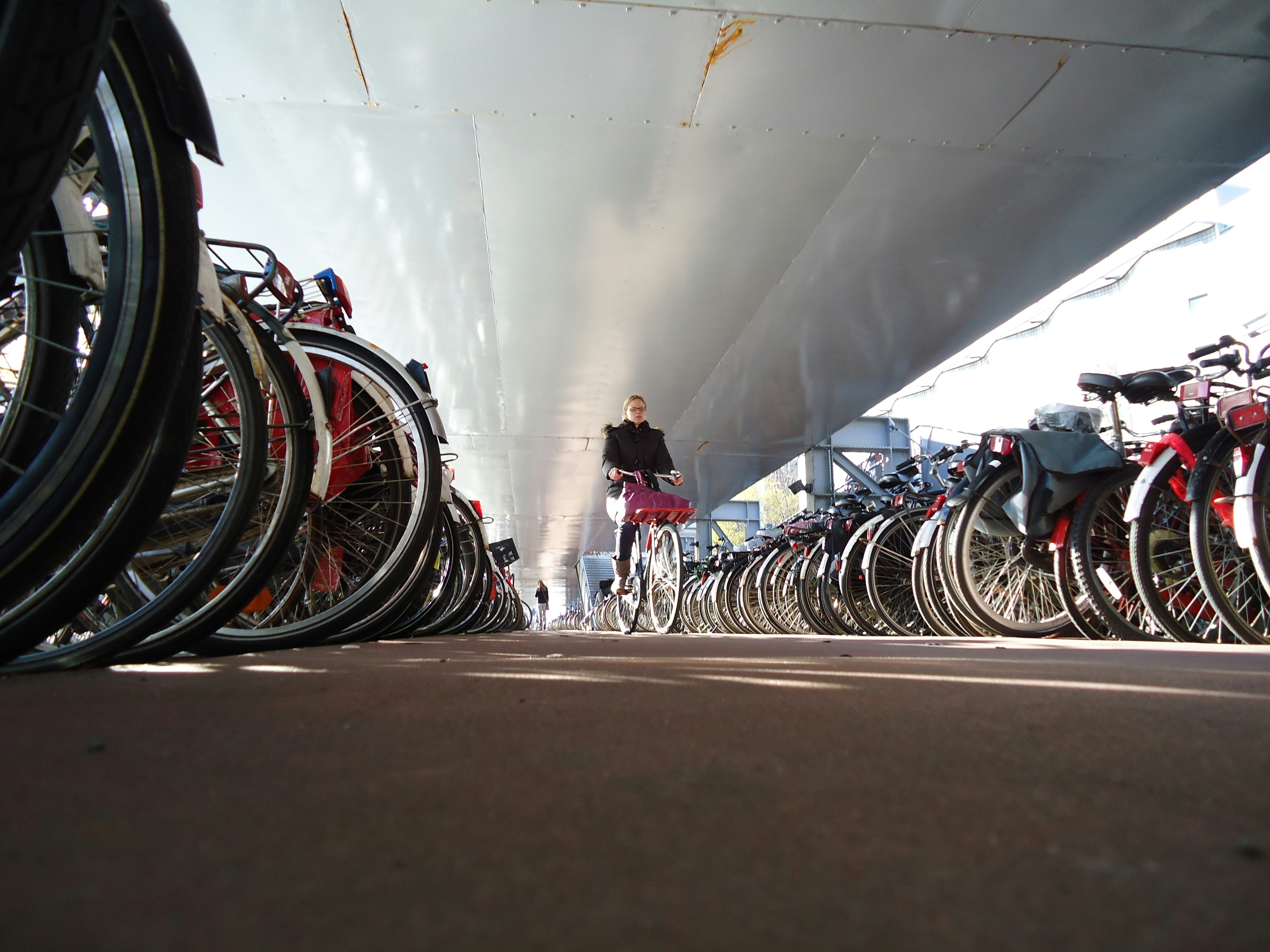 person riding a bike surrounded with bikes