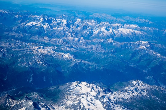 aerial photo of snow covered mountains in French Alps France