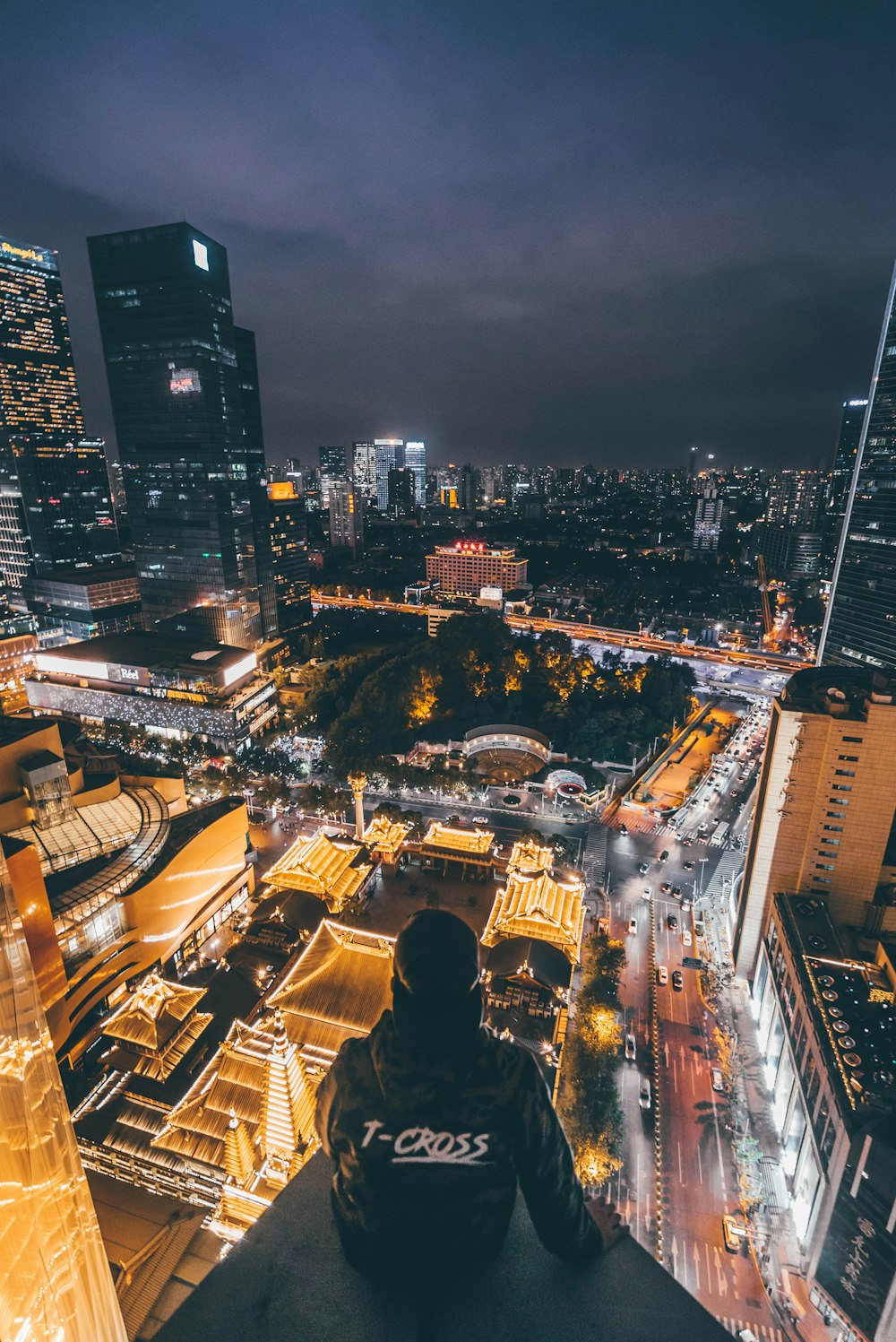 top view skyscrapers during nighttime