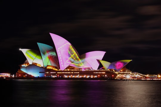 lighted Sydney Opera House at night in Sydney Opera House Australia