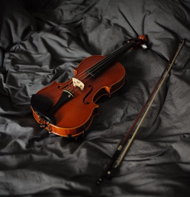 violin with bow on cloth