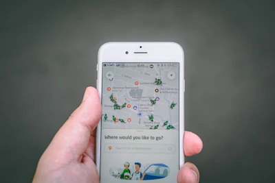 Close-up of a smartphone screen showing a search bar with audio guide options.