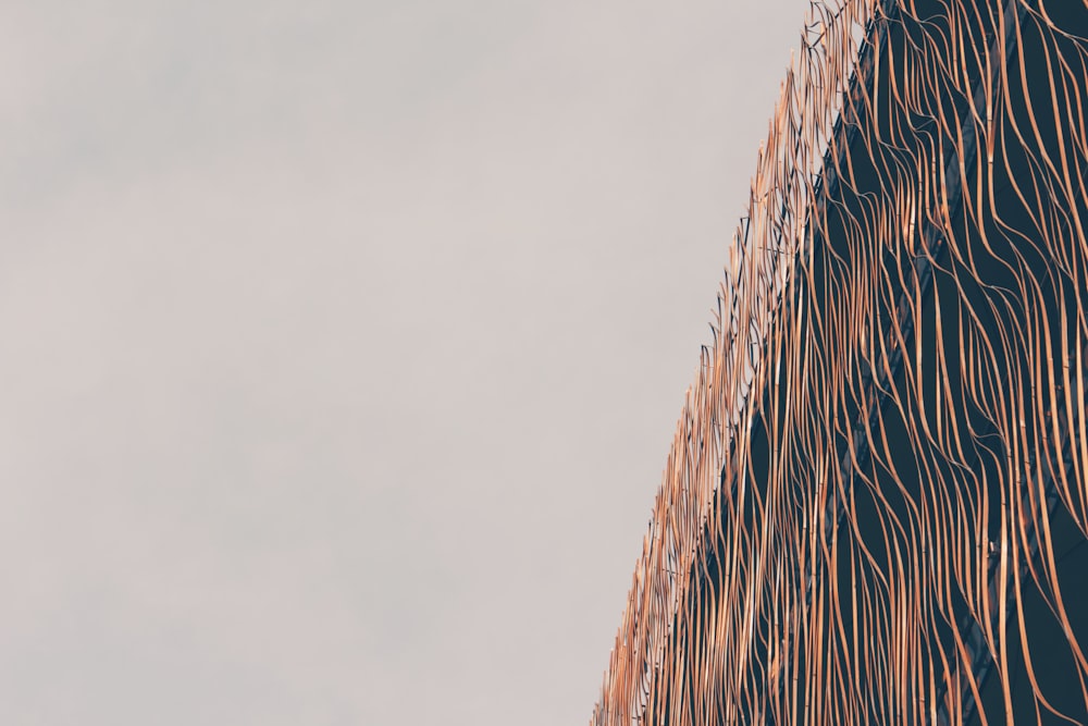 a close up of a building with a sky background