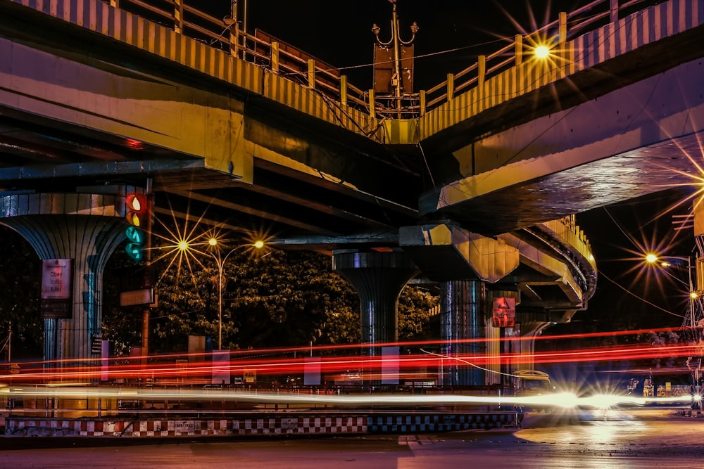 timelapse photo of city street