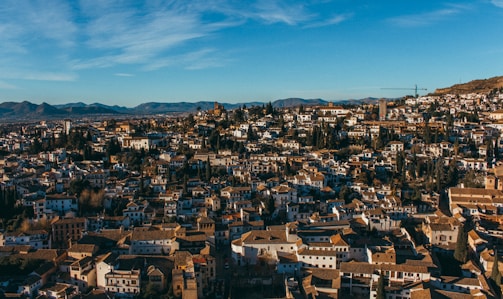 An aerial view of a picturesque European landscape.