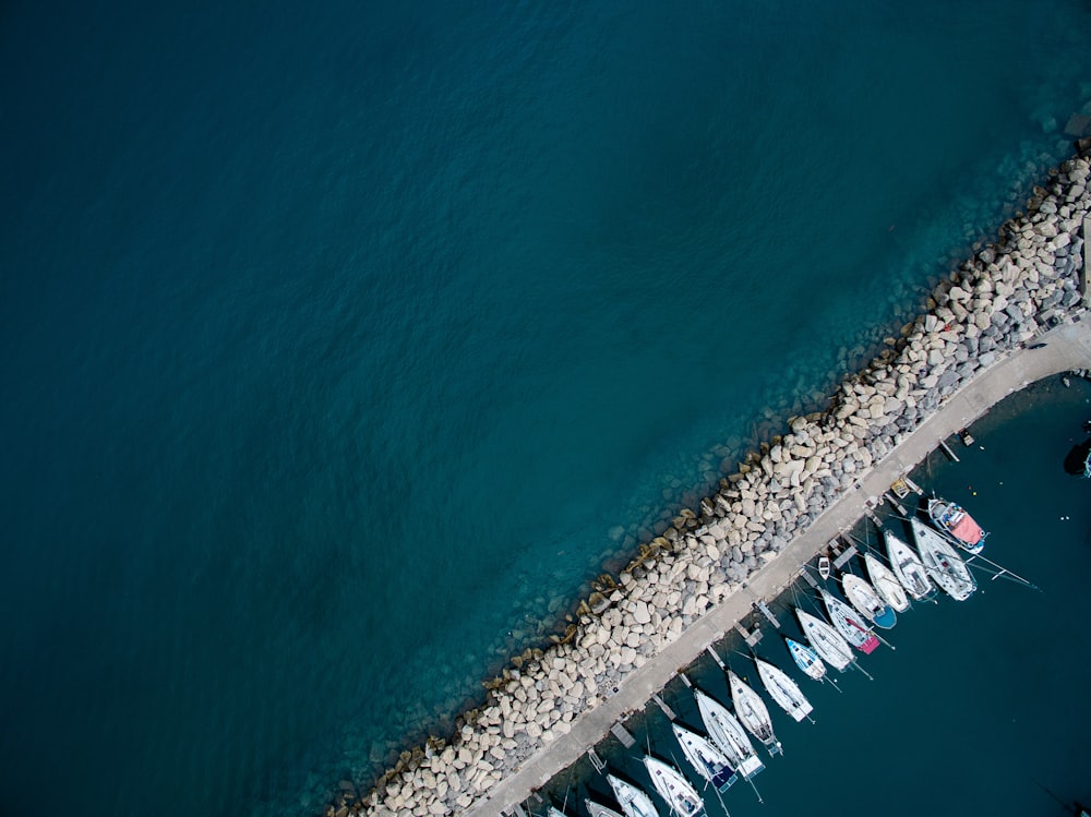 aerial photo of boats docked on pier