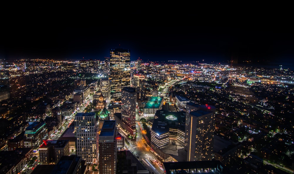 high angle photography of a Flatiron Building in nighttime