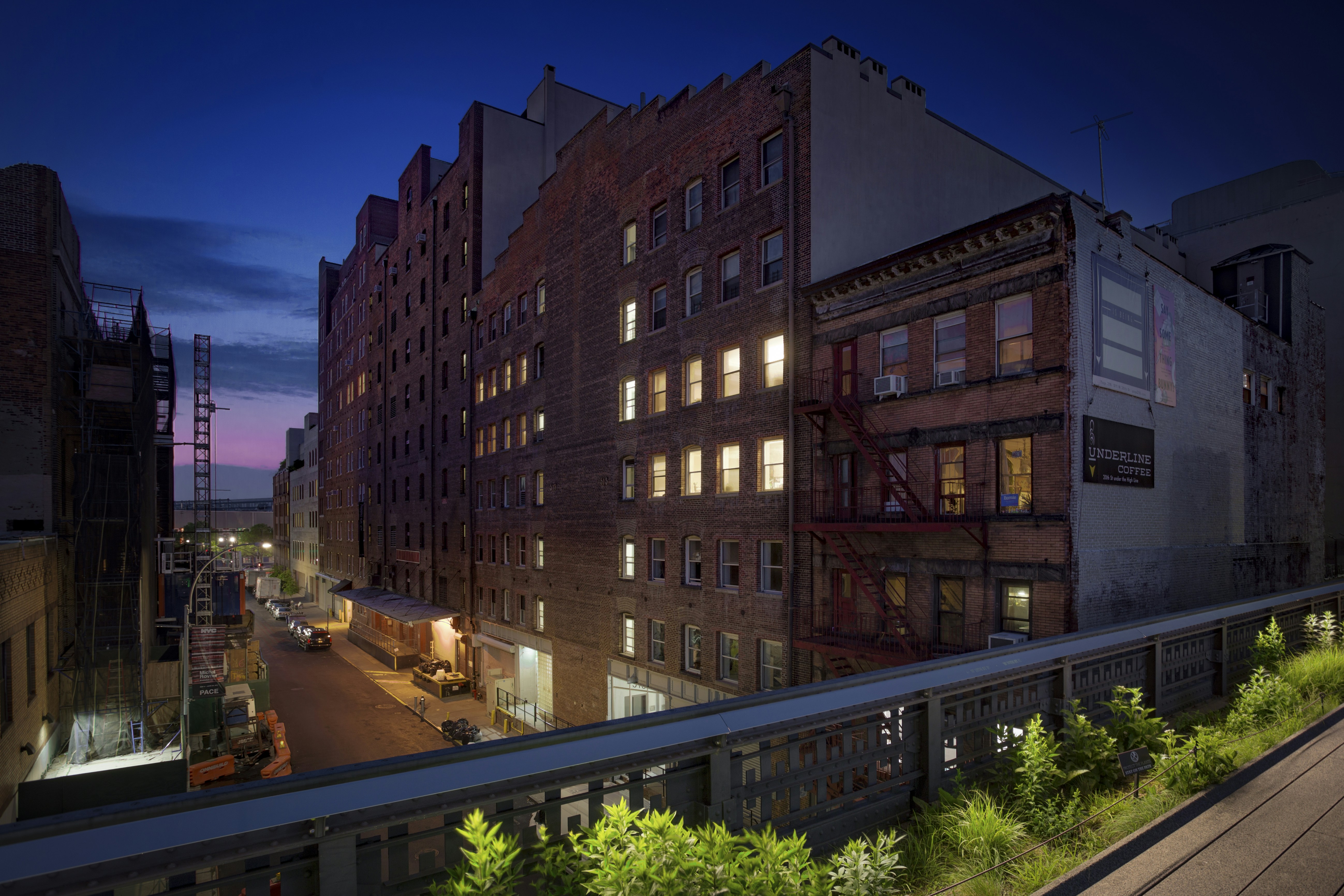 NYC’s Highline was only recently renovated and open to the public in recent years. In its first year open to the public, a group put together a performance series called "Renegade Cabaret" and performed from the fire escape that’s in view. The host was a good friend of mine, and the spot where I captured this photograph was the same spot I would watch from. 3 Exposures, blended with a 4th sky exposure brought in as an overlay for saturation and clarity. Shot on a lighting stand using a platypod instead of a traditional tripod rig.