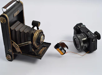 A vintage darkroom setup transitioning into a modern digital photo lab, showcasing the evolution of photographic technology.